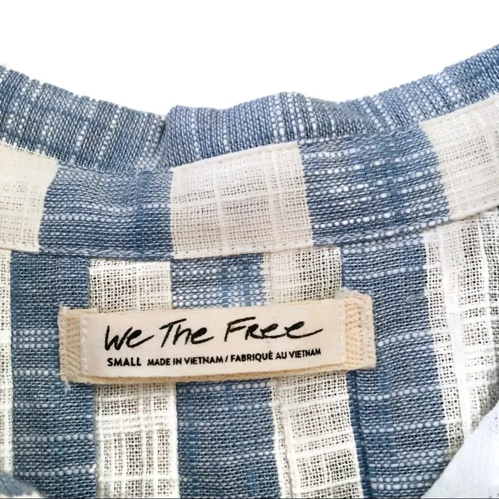 Free People Blue and White Striped Short-Sleeve Button Shirt - Picture 9 of 12